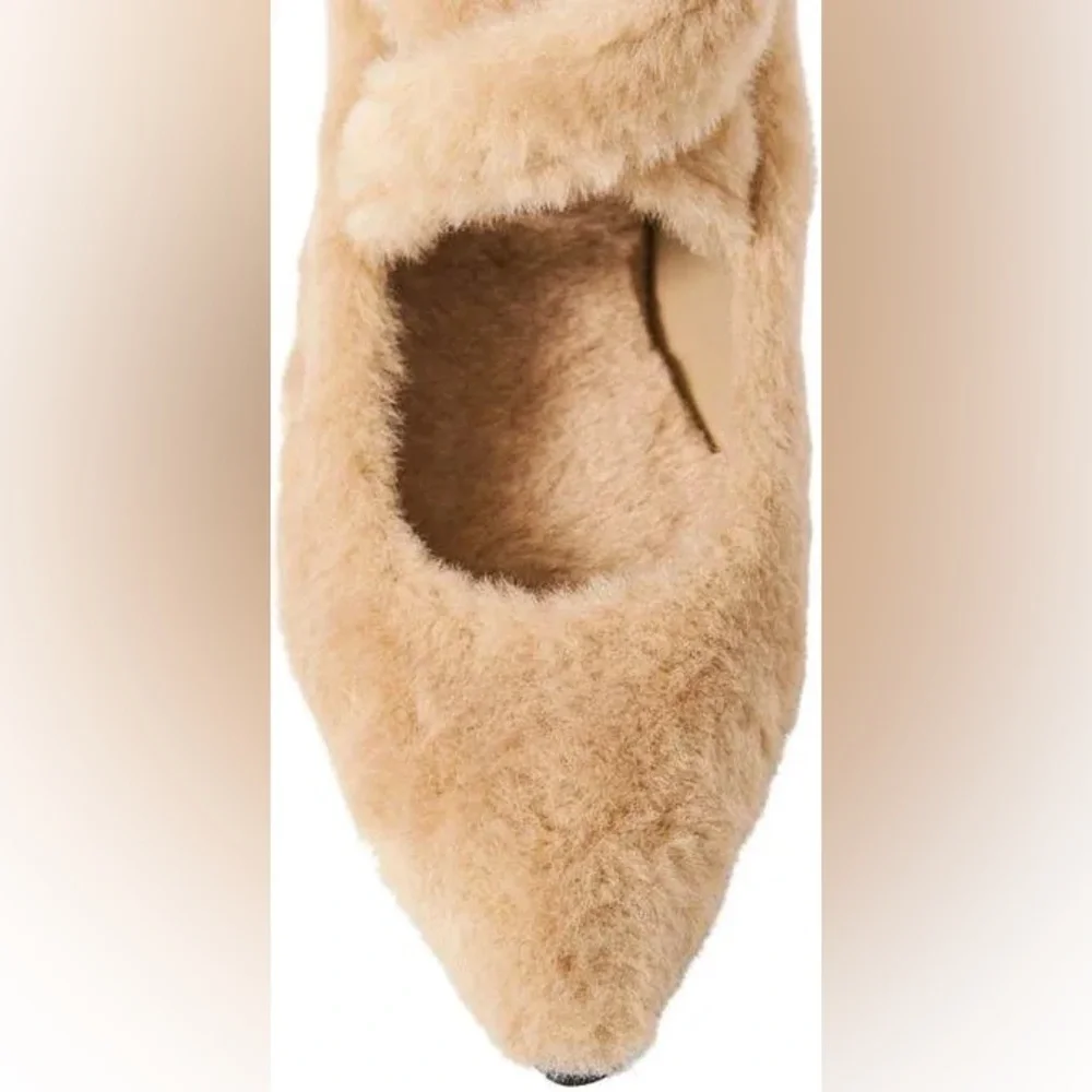 Free People Faux Fur Shearling Parisa Pointed Fuzzy Flats Almond Butter 8.5 NWT